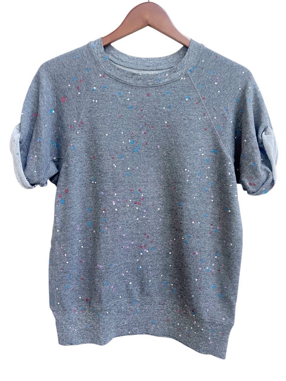 Current Elliott Short Slv Sweatshirt Gray Splatter Paint Dot Sz 1 US S Cotton